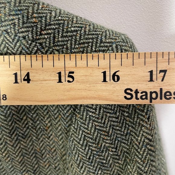 Vintage LL Bean Women's Petite XL Wool Blend Tweed Herringbone Blazer Green - Picture 13 of 14